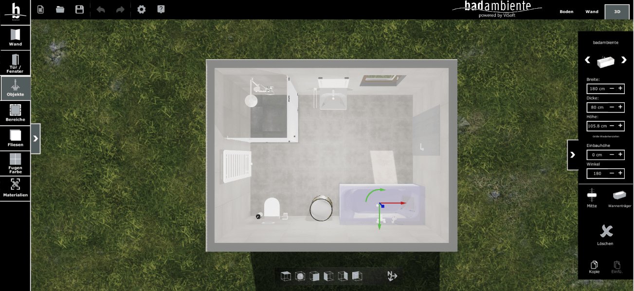 Viplan 3D Online Badplaner bei Badambiente Ansicht im 3D Modus von oben