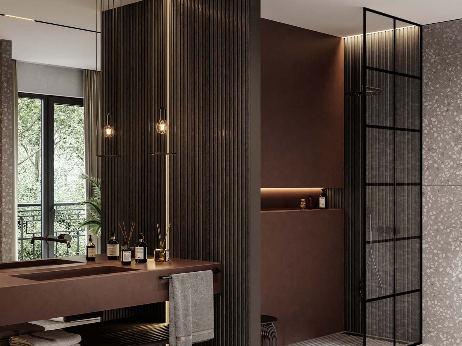 Duschwand mit schwarzem Gittermuster  in Badezimmer mit klassischem Stil