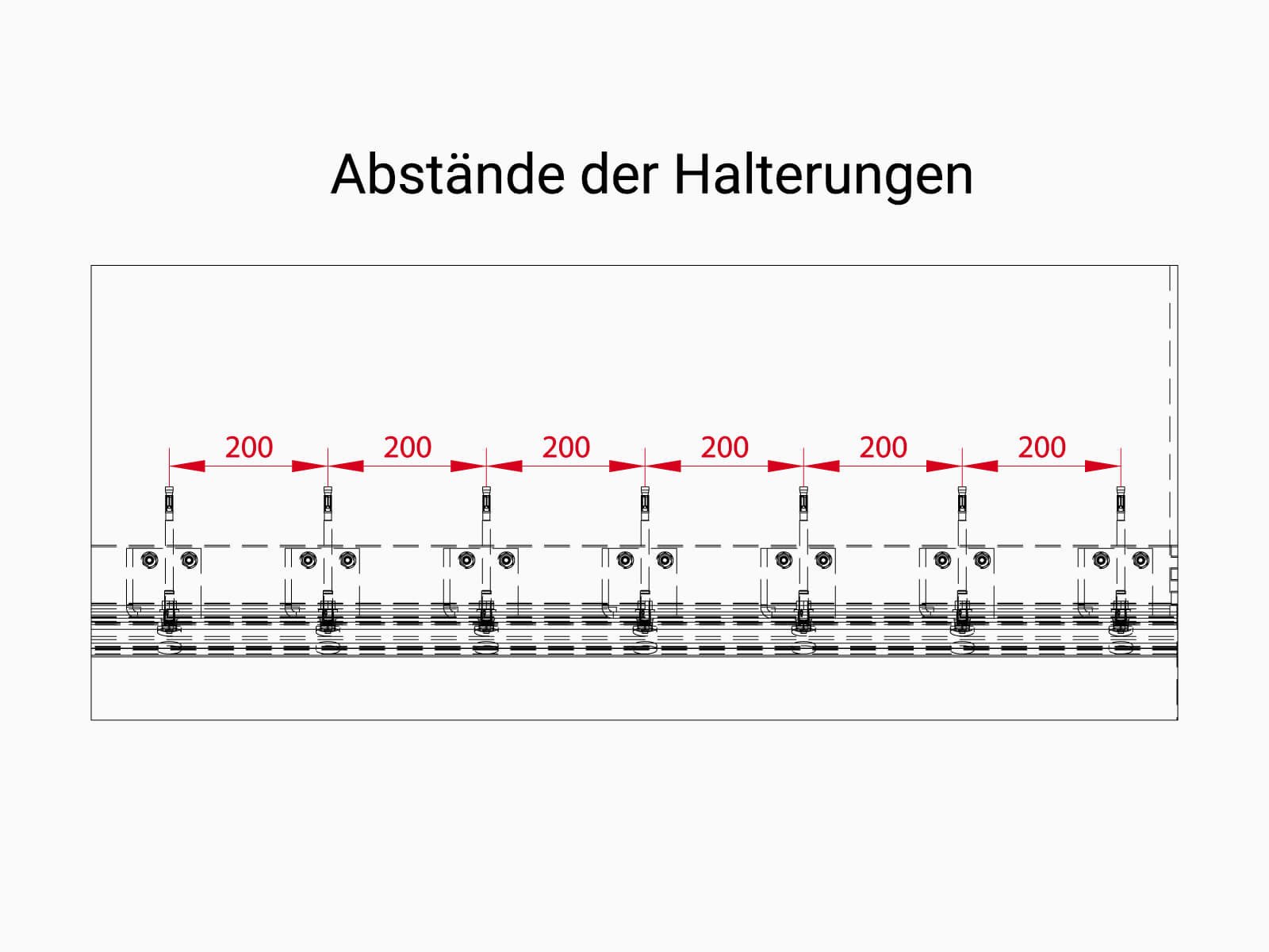 Glasbruestung mit Unterkonstruktion BALDOSA Abstaende der Halterungen